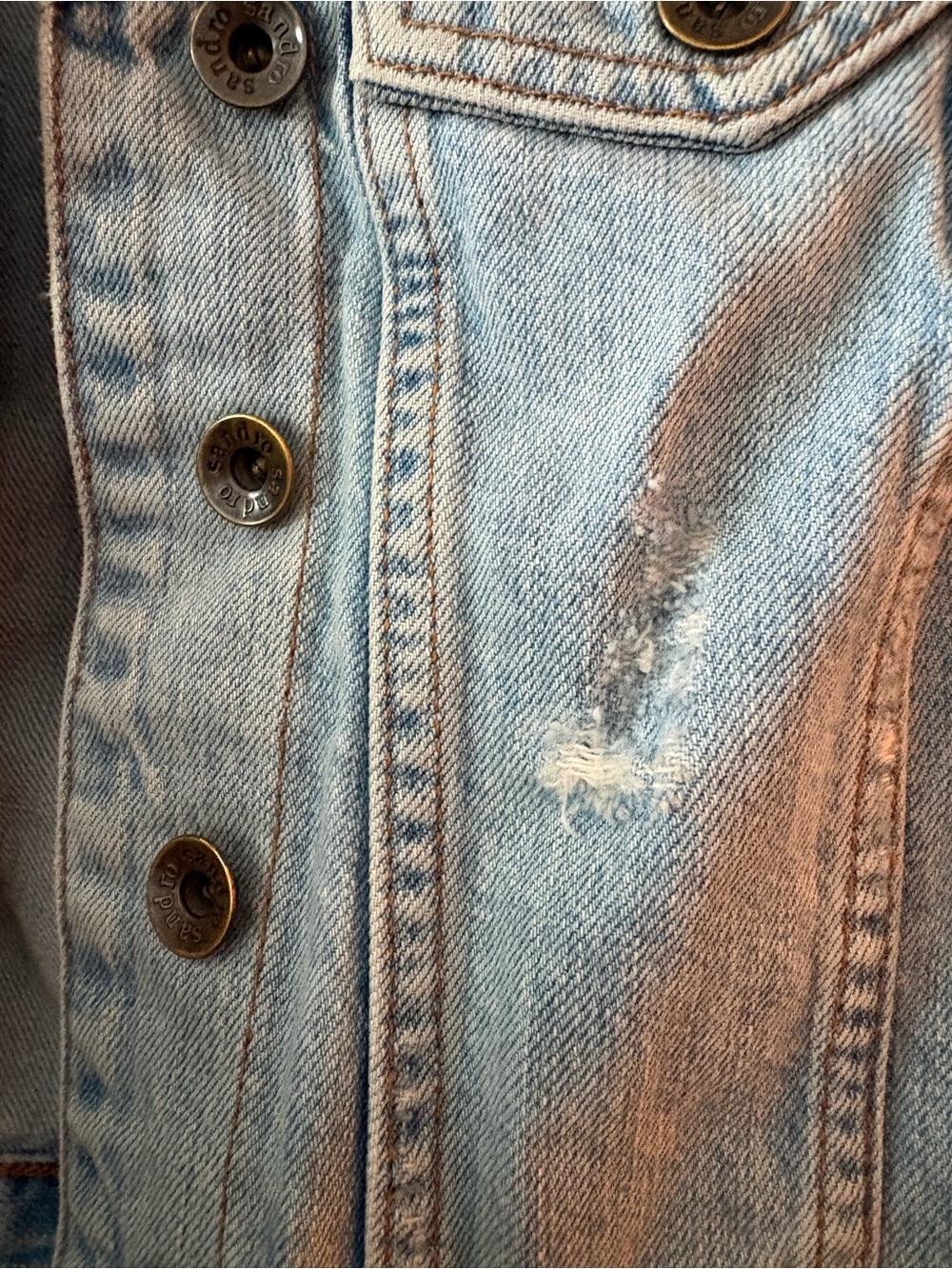 Sandro Light Blue distressed crop Denim Jacket XS - Picture 4 of 8